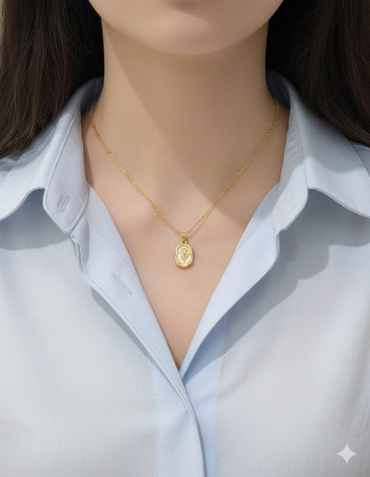Floral Tulip Marble Effect Base Stainless Steel Pendant