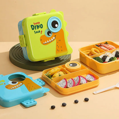 Dinosaur 3 Compartment Bento Lunchbox With Eye Saucer Box