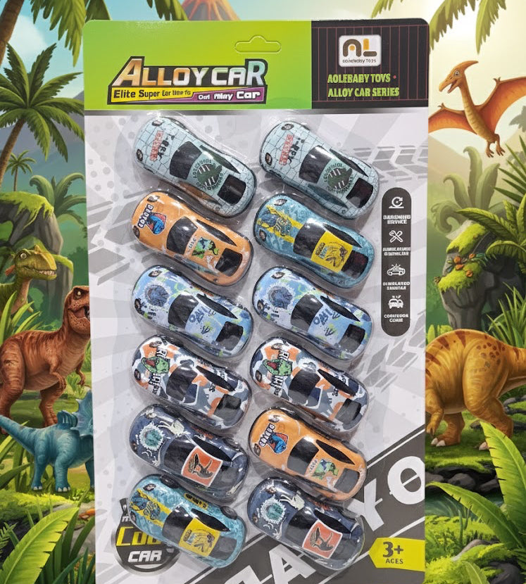 Dinosaur Colorful Pack of 12 Pull-Back Alloy Cars | Graphitti Cars for Boys