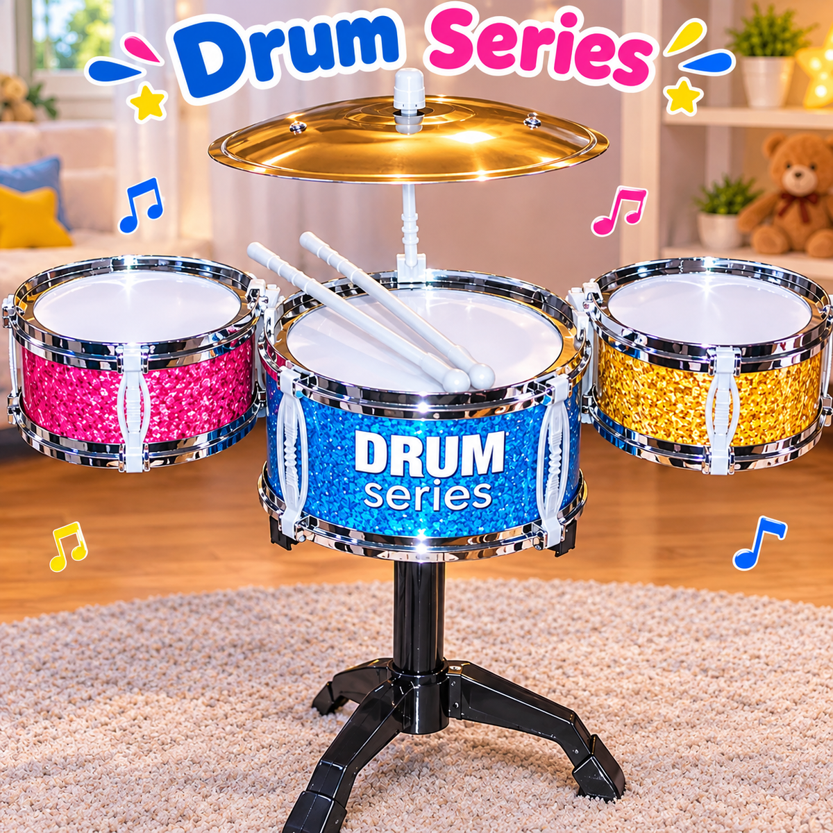 Jazz 3 Drum Series Musical Instrument Realistic Toy For Kids