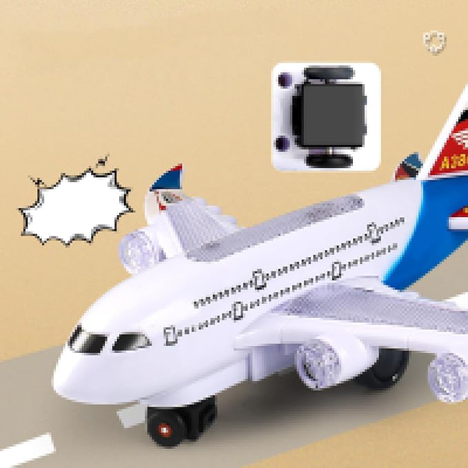 Aeroplane LED Lights Music Toy For Kids | Bump and Go Auto Moving
