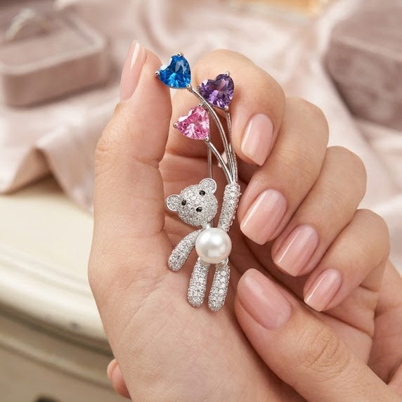 Teddy Bear Stones Brooch Pin