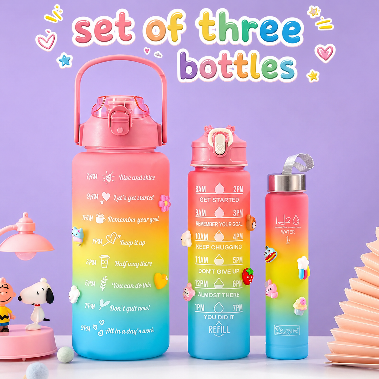Motivational Water Bottles Set of 3 | Sizes (2 Litre, 800 ml, 300 ml)