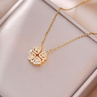 Two Way Open And Close Stainless Steel Four Leaf Clover Necklace