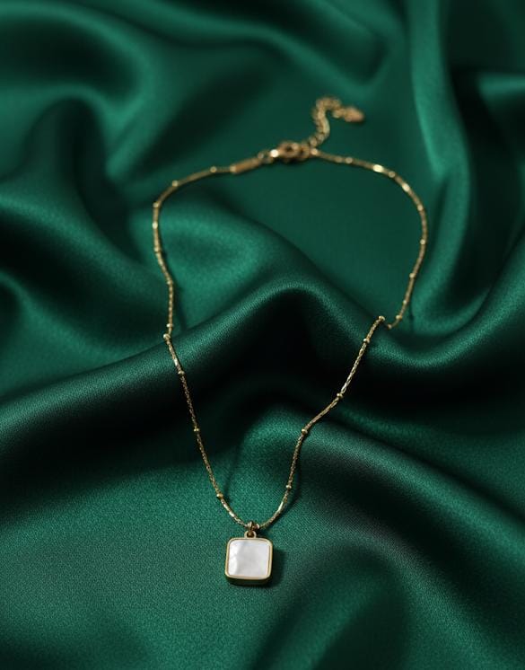 White Marble Stone Effect Pendant Stainless Steel