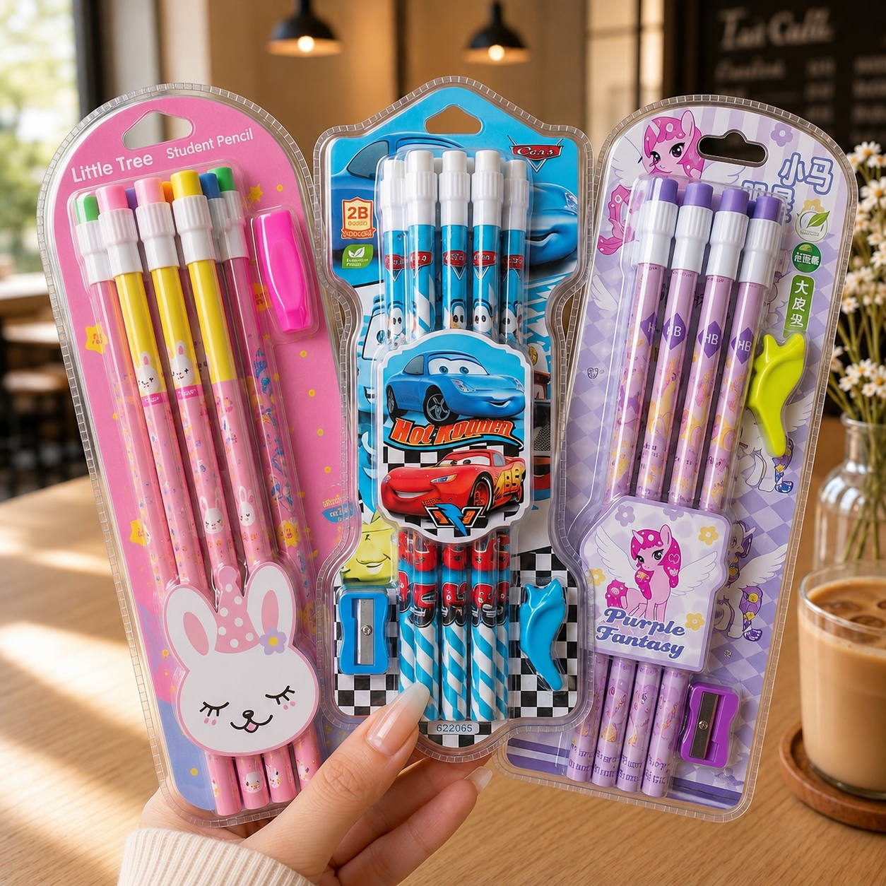 Pack Of 12 High Quality Character Pencils Pack With Sharpener & Erasers