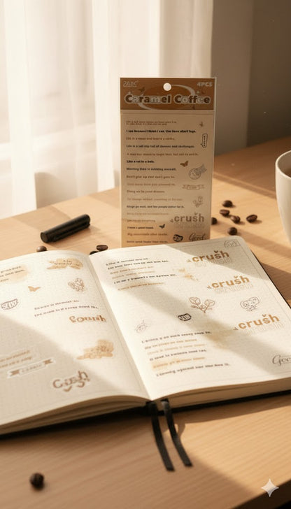 Caramel Coffee Journaling Stickers | 4 Pcs Sheet
