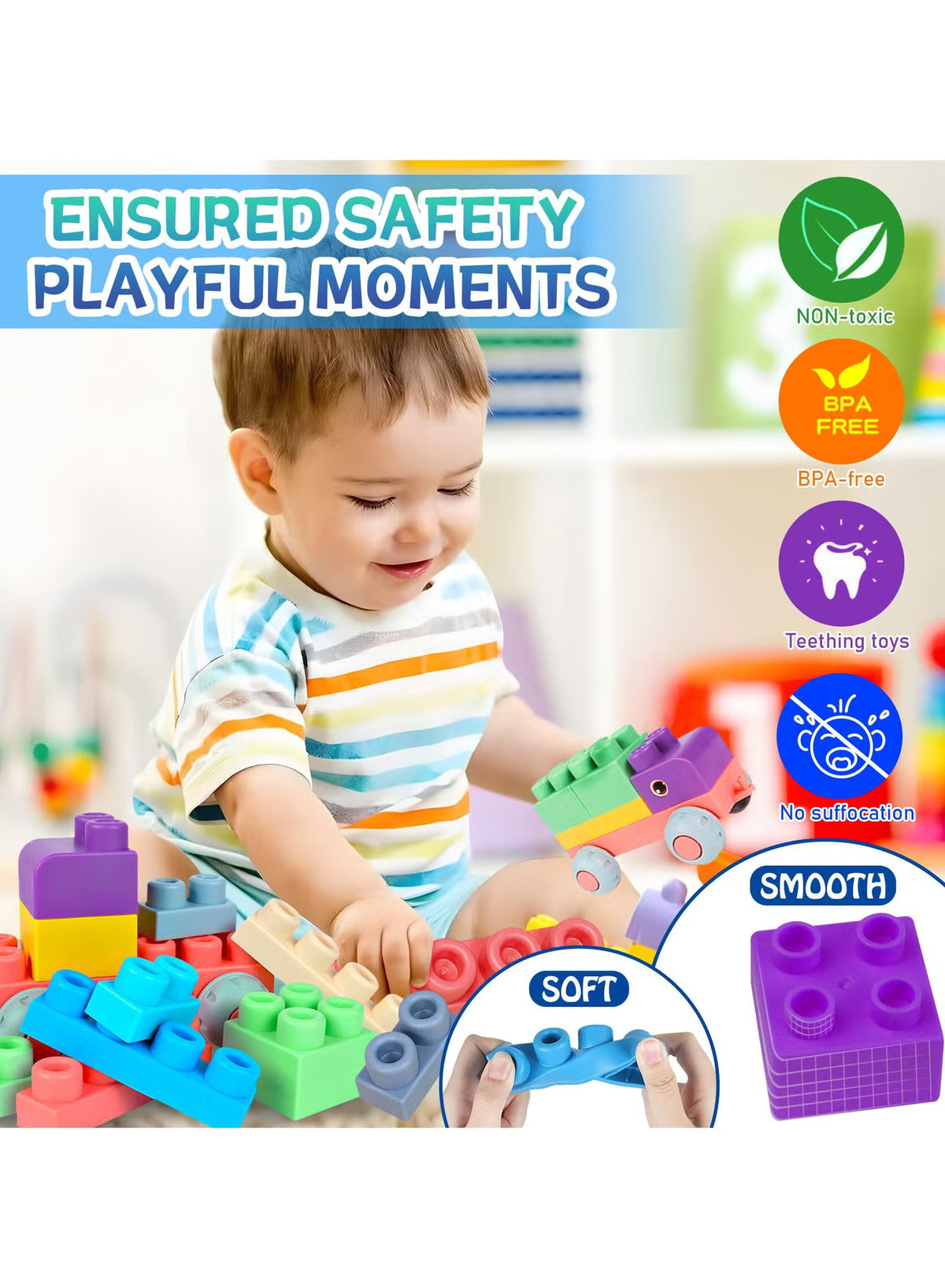 Baby Soft Silicon Big High Quality Building Blocks | 24 Pcs