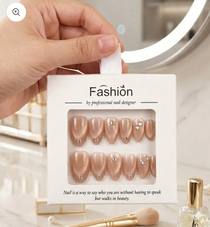 Nude Cat Eye Nails With All Nail Accessories