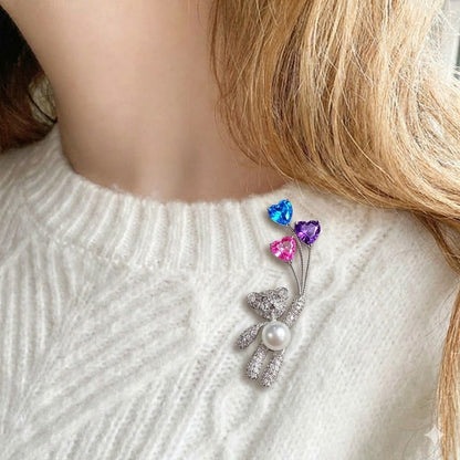 Teddy Bear Stones Brooch Pin
