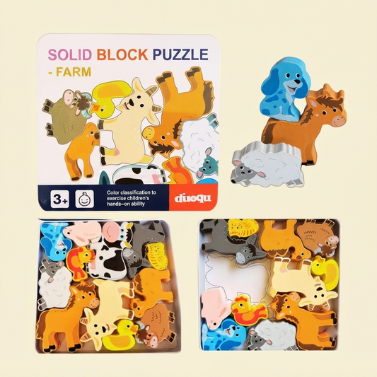 Farm Solid Blocks Puzzle Toy With Tin Box Packing