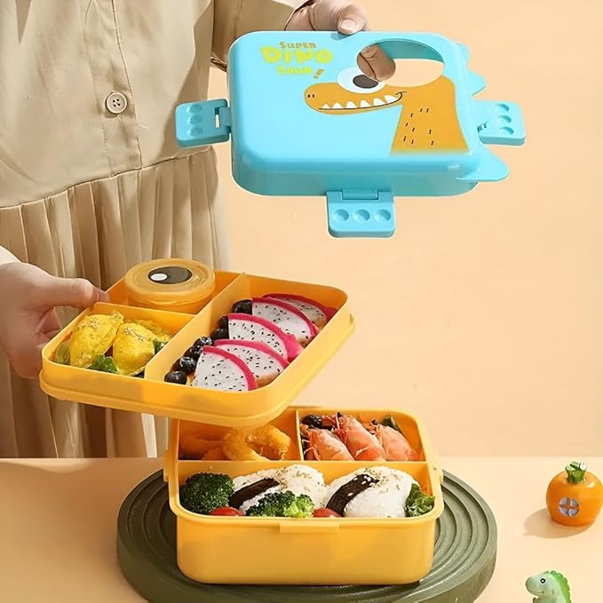 Dinosaur 3 Compartment Bento Lunchbox With Eye Saucer Box