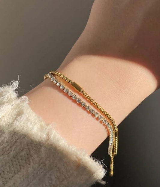 Double Chain Gold Look Stainless Steel Bracelet