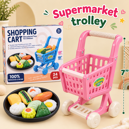 24 Pcs Supermarket Grocery Shopping Trolley Cart For Kids