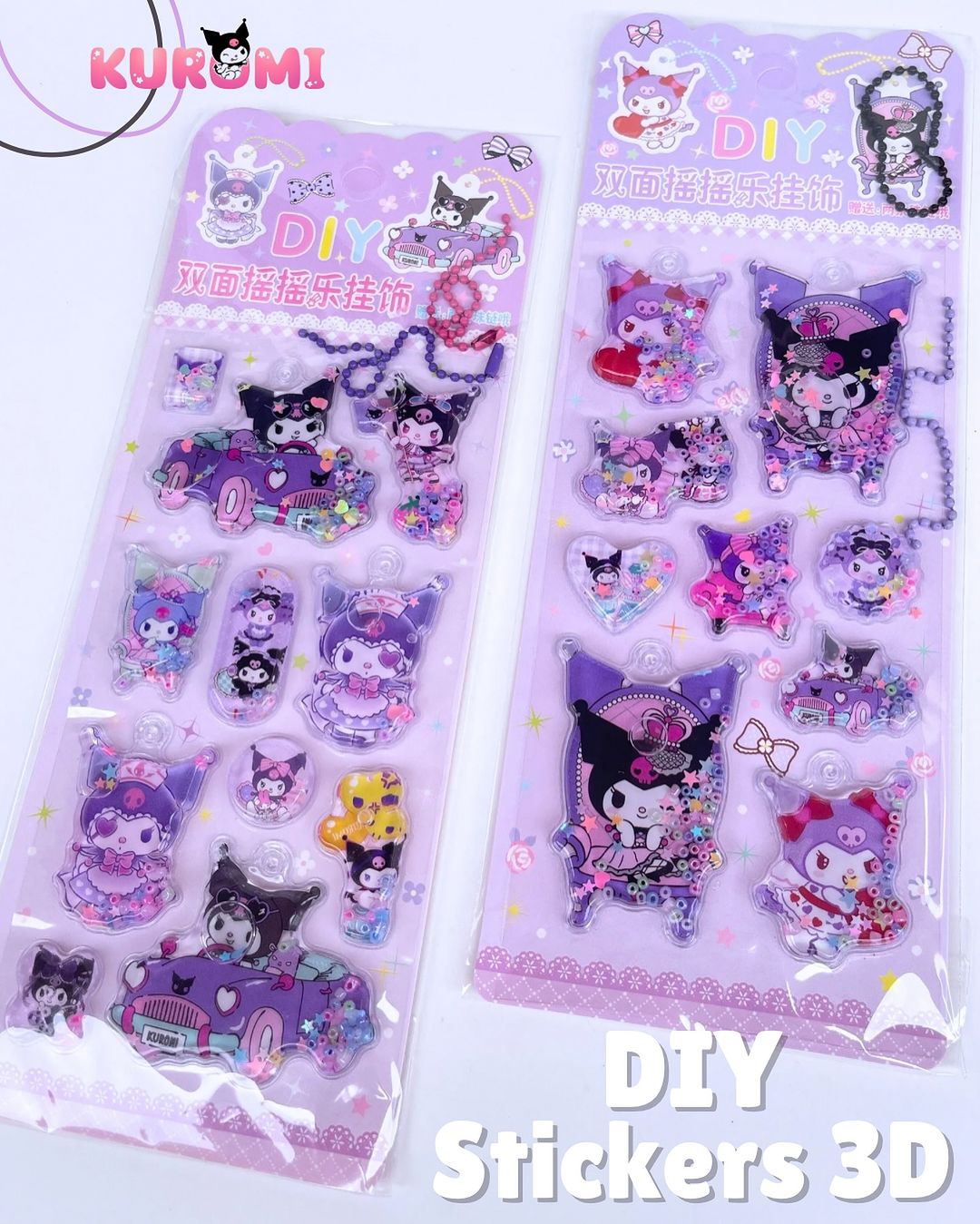 Cartoon 3D Water Filled Stickers With Hangings