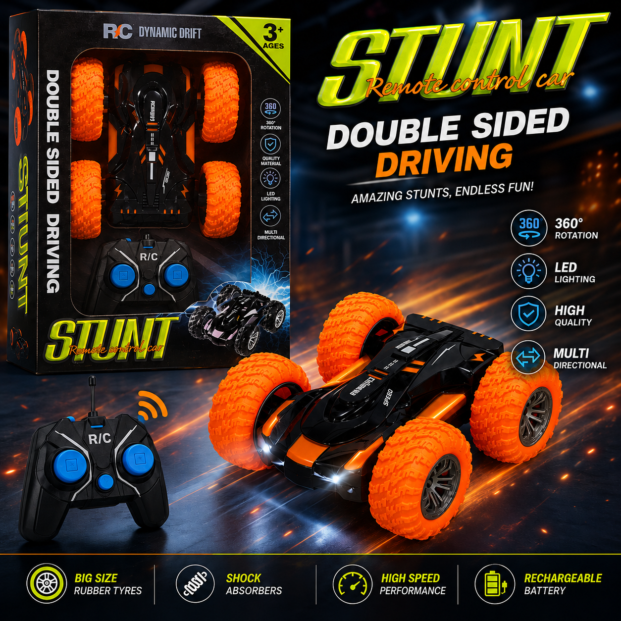 RC Remote Control Stunt Car | 360 Rotation Double Sided Driving