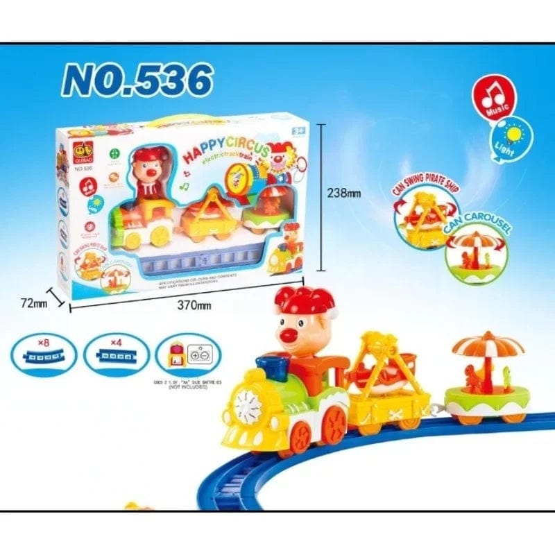 Happy Circus Electric Train Track With Music And Light | Swinging Pirate Ship & Rotating Merry-Go-Round