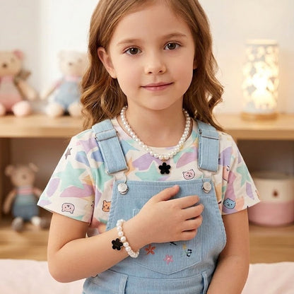 Kids 3 in 1 Earings Necklace Bracelet Pearls Set With Charms