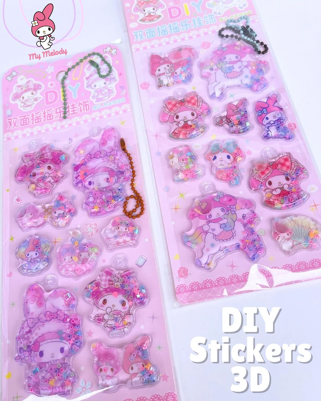 Cartoon 3D Water Filled Stickers With Hangings