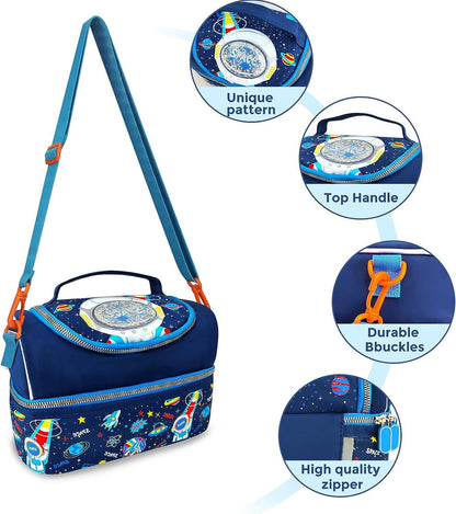 Premium Quality Multipurpose Spaceship | Astronaut Thermal Double Decker Lunch Bag With Multiple Sections For Kids
