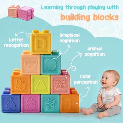 Baby Soft Rubber Silicon Blocks 16 Pcs Educational Toy
