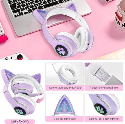 Wireless Cat Ear Headphones With Mic
