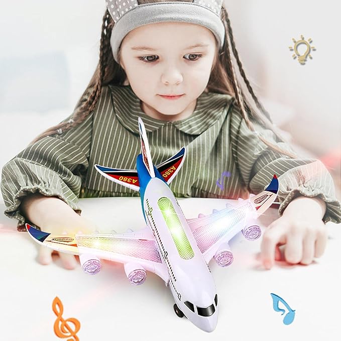 Aeroplane LED Lights Music Toy For Kids | Bump and Go Auto Moving