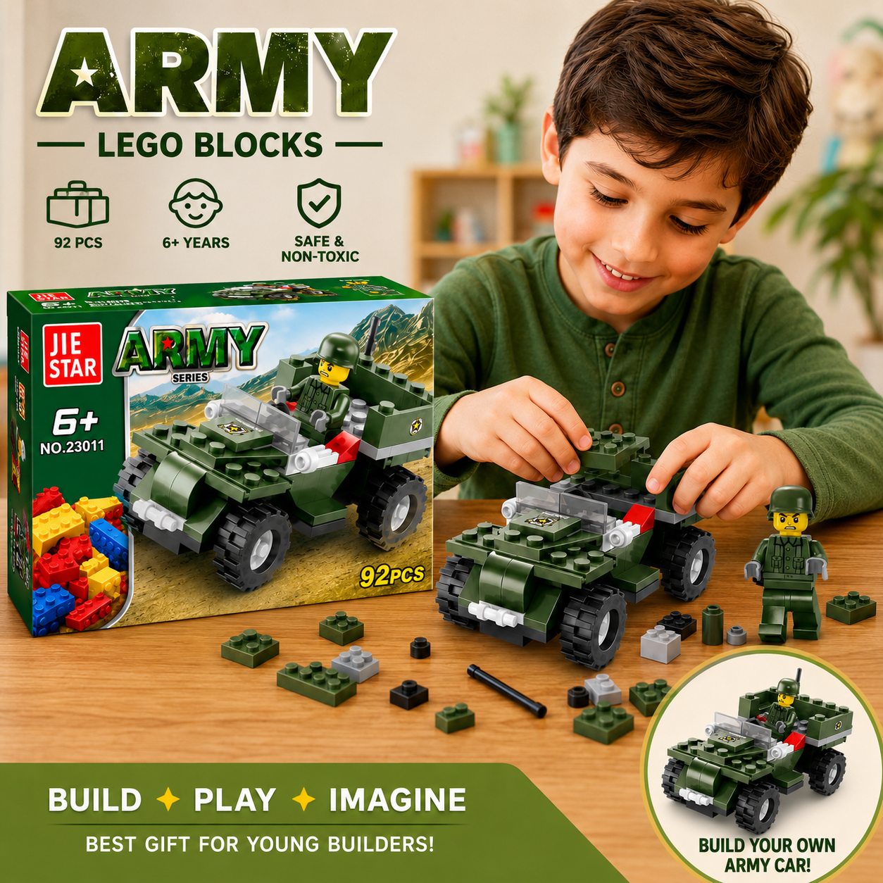 92 Pcs Army Car Lego Blocks