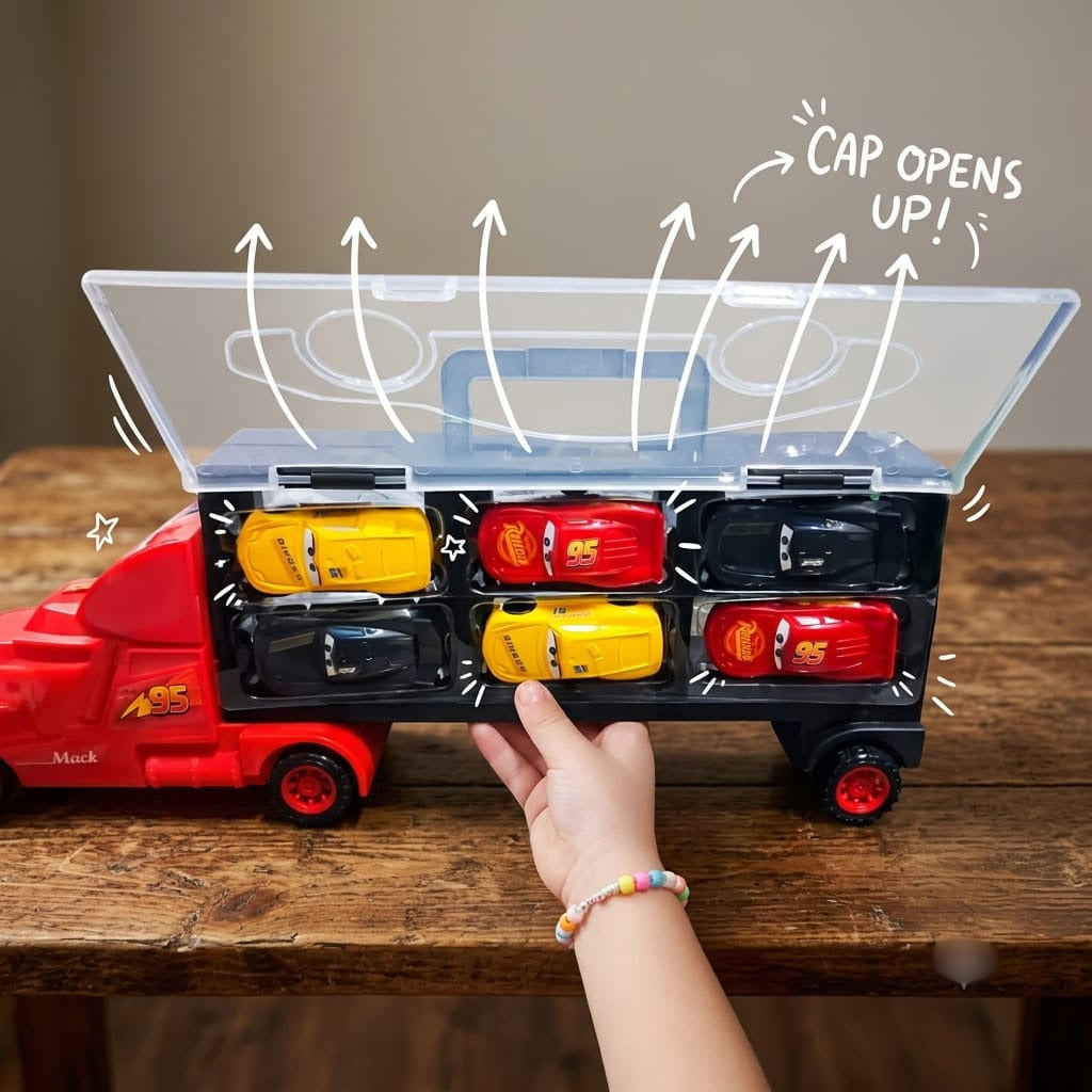 McQueen Cars Transport Truck Toy Set With 6 Cars and Sliding Tracks