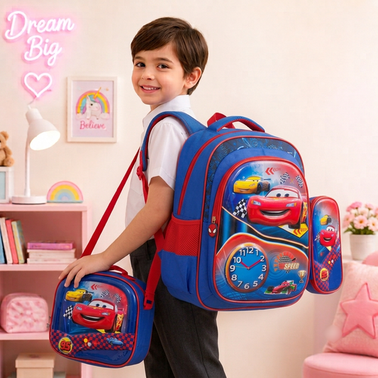 Lightning McQueen Car 3-Piece School Bag Set For Boys