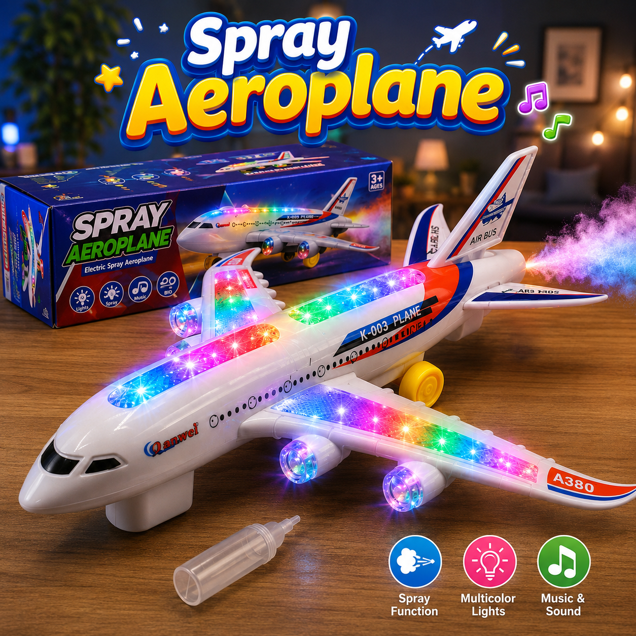 Kids Smoke Spray Aeroplane Toy with Lights & Sound and Mist Effect