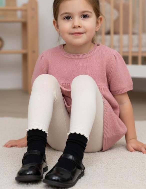 Girls Off White Ruffles Warm Tights