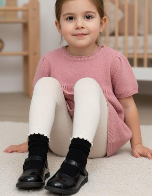 Girls Off White Ruffles Warm Tights