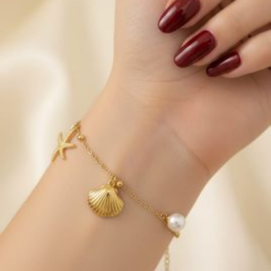 Seashells Charms 2 in 1 Stainless Steel Anklet + Bracelet