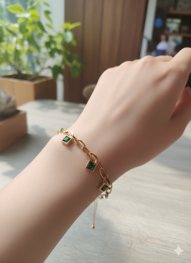 Charms Stainless Steel Bracelet | Pink and Green