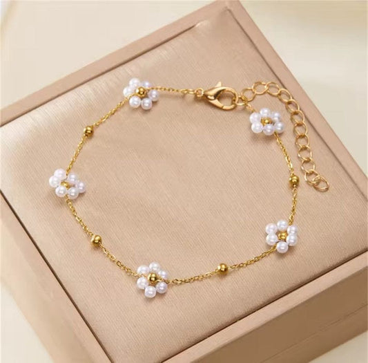 Pearl Flower Stainless Steel Bracelet