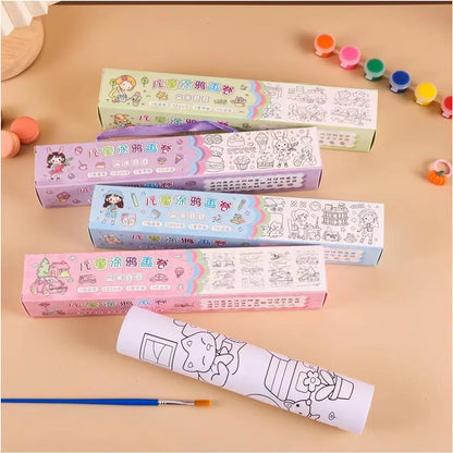 Coloring Painting Roll With Paints | Brush | Ring For Kids