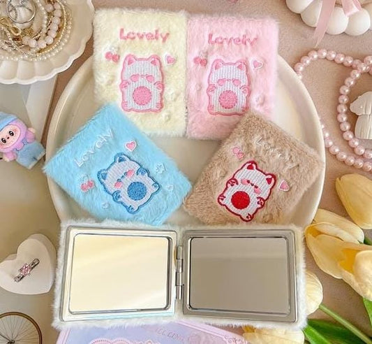 Lovely Bear Fur Plush Double-Sided Pocket Mirror