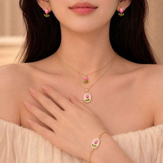 Tulip Necklace, Bracelet & Earrings Jewellery Set