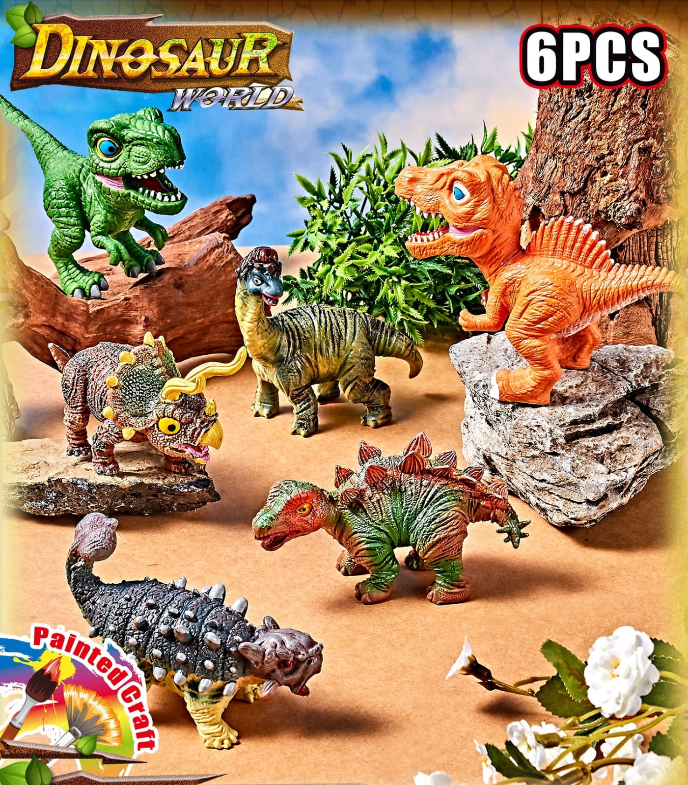 Cute Dinosaurs Figures Pack With Real Eyes