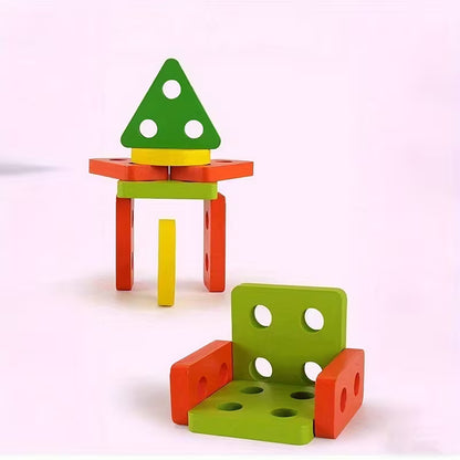 Wooden Geometric Shape Sorter Stacking Blocks | Educational Toy