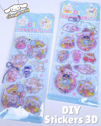 Cartoon 3D Water Filled Stickers With Hangings