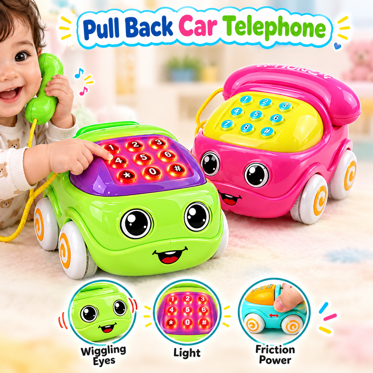 Musical Car Telephone With Pull Back