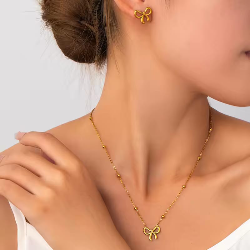 Bow Necklace | Earing | Bracelet Complete Stainless Steel Set