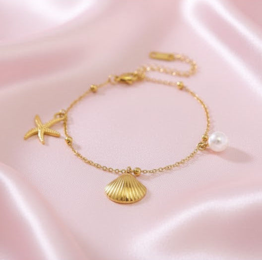 Seashells Charms 2 in 1 Stainless Steel Anklet + Bracelet