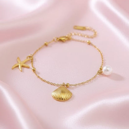 Seashells Charms 2 in 1 Stainless Steel Anklet + Bracelet
