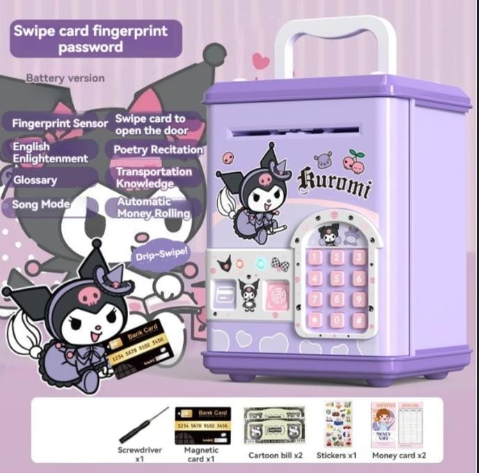 Kuromi Debit Card Swipe | Fingerprint | Password Lock Money Piggy Bank Machine Wit Sound