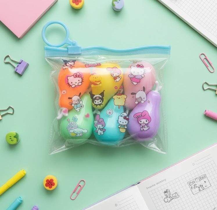 Sanrio Pear-Shape Pack of 6 Highlighters | Cute Stationery