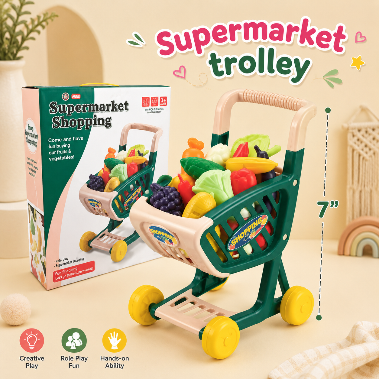 Kids 24 Pcs Supermarket Shopping Trolley Cart