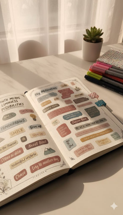 Motivational Quotes Journaling Sticker 6 Pcs Sheets Pack